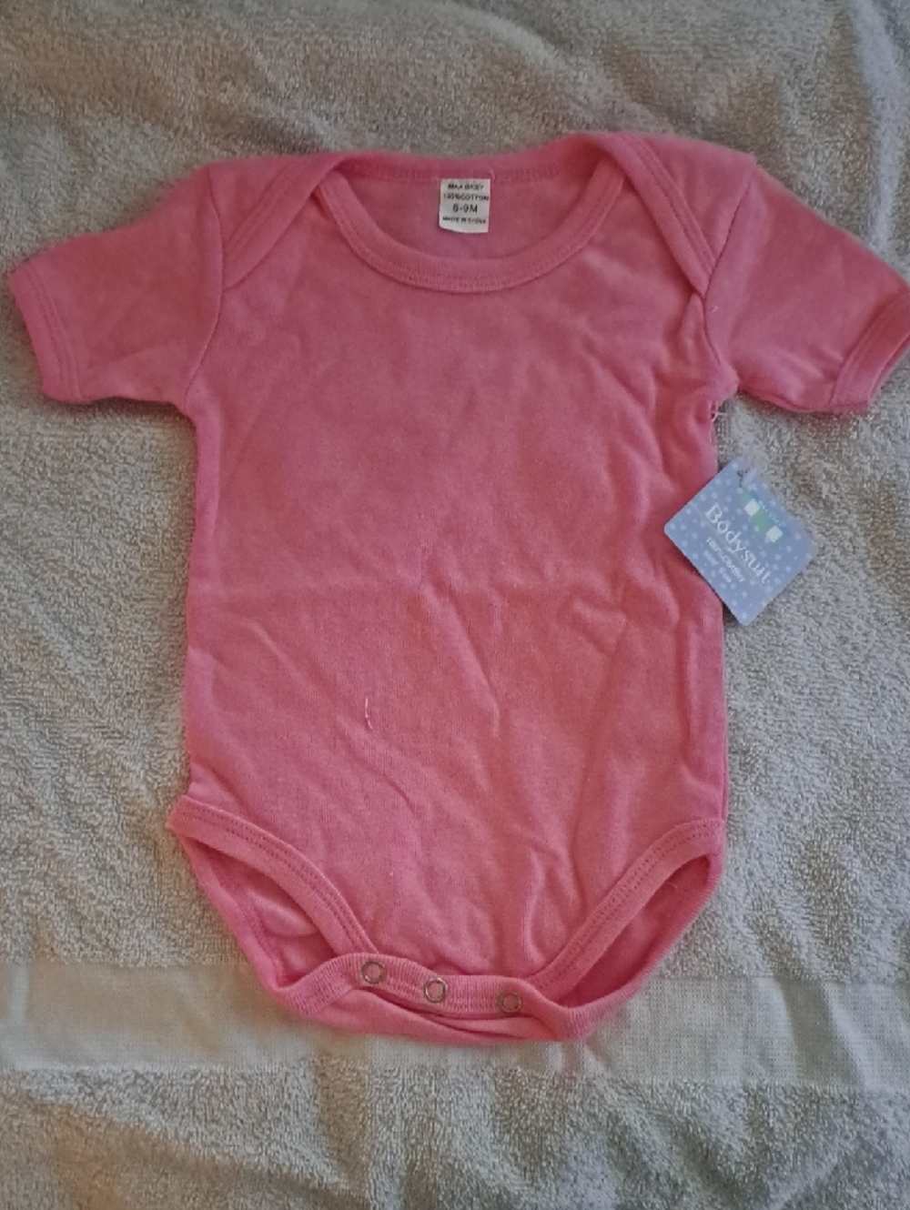 Max Grey 6-9 Months Pink Short-Sleeve Baby Bodysuit